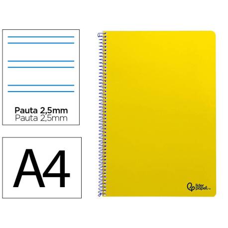 CUADERNO ESPIRAL MARCA LIDERPAPEL DIN A4 SMART TAPA BLANDA 80H 75GR PAUTA 2,5MM CON MARGEN COLOR AMARILLO