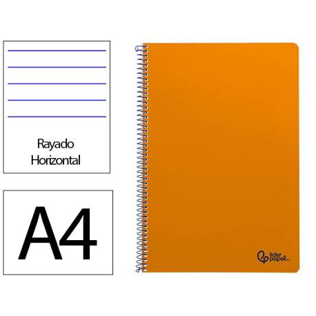 CUADERNO ESPIRAL MARCA LIDERPAPEL DIN A4 SMART TAPA BLANDA 80H 75GR RAYADO HORIZONTAL CON MARGEN COLOR NARANJA