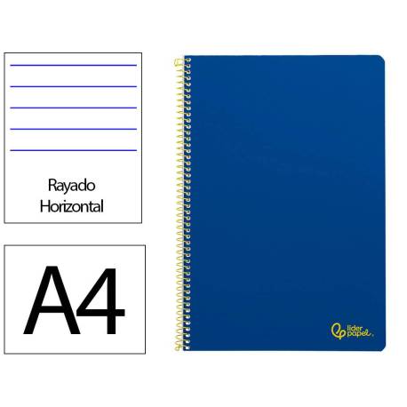 CUADERNO ESPIRAL LIDERPAPEL DIN A4 SMART TAPA BLANDA 80H 75GR RAYADO HORIZONTAL CON MARGEN COLOR AZUL OSCURO