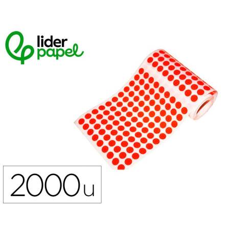 GOMETS MARCA LIDERPAPEL AUTOADHESIVO S CIRCULOS 20 MM ROJO ROLLO DE 2000 UNIDADES EN CAJA DE CARTON