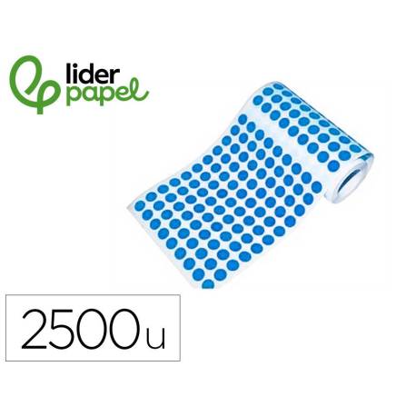 GOMETS MARCA LIDERPAPEL AUTOADHESIVO S CIRCULOS 15 MM AZUL ROLLO DE 2500 UNIDADES EN CAJA DE CARTON