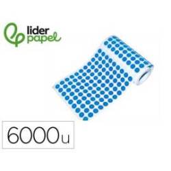 GOMETS MARCA LIDERPAPEL AUTOADHESIVO S CIRCULOS 10,5 MM AZUL ROLLO DE 6000 UNIDADES EN CAJA DE CARTON
