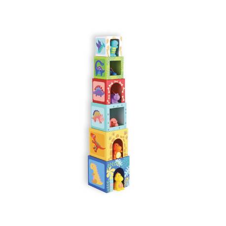JUEGO INFANTIL MARCA IMAGINOVO CUBOS APILABLES NIDOS DINOSAURIOS +12 MESES 12 PIEZAS 13X13X13CM