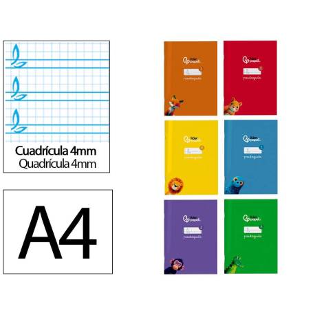 LIBRETA MARCA LIDERPAPEL PAUTAGUIA TAPA CARTONCILLO 32H DIN A4 75GR CUADRICULADO PAUTADO 4MM CON MARGEN 6 COLORES SURTIDOS
