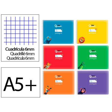 LIBRETA MARCA LIDERPAPEL PAUTAGUIA TAPA CARTONCILLO 32H DIN A5+ 75GR CUADRICULADO PAUTADO 6MM APAISADA CON MARGEN 6 COLORES