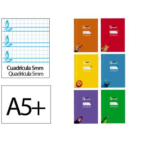 LIBRETA MARCA LIDERPAPEL PAUTAGUIA TAPA CARTONCILLO 32H DIN A5+ 75GR CUADRICULADO PAUTADO 5MM CON MARGEN 6 COLORES SURTIDOS