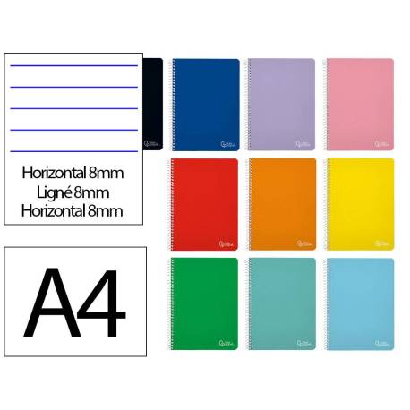 CUADERNO ESPIRAL MARCA LIDERPAPEL DIN A4 WITTY TAPA DURA 80H 90GR RAYADO HORIZONTAL 8MM CON MARGEN COLORES SURTIDOS