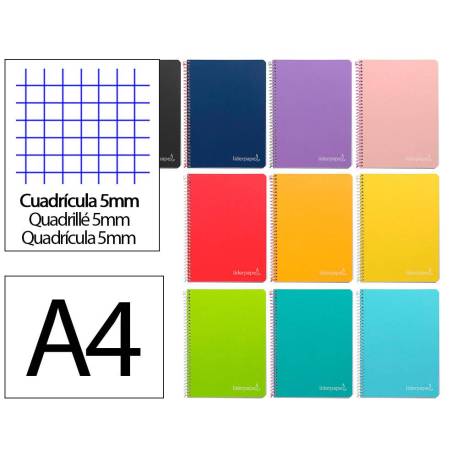 CUADERNO ESPIRAL MARCA LIDERPAPEL DIN A4 WITTY TAPA DURA 80H 90GR CUADRO 5MM CON MARGEN COLORES SURTIDOS