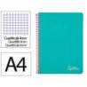 CUADERNO ESPIRAL MARCA LIDERPAPEL DIN A4 WITTY TAPA DURA 80H 90GR CUADRO 4MM CON MARGEN COLOR TURQUESA