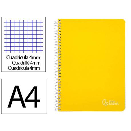 CUADERNO ESPIRAL MARCA LIDERPAPEL DIN A4 WITTY TAPA DURA 80H 90GR CUADRO 4MM CON MARGEN COLOR AMARILLO