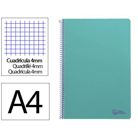 CUADERNO ESPIRAL MARCA LIDERPAPEL DIN A4 SMART TAPA BLANDA 80H 75GR CUADRO 4MM CON MARGEN COLOR TURQUESA