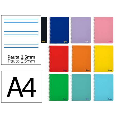 CUADERNO ESPIRAL MARCA LIDERPAPEL DIN A4 SMART TAPA BLANDA 80H 75GR PAUTA 2,5MM CON MARGEN COLORES SURTIDOS