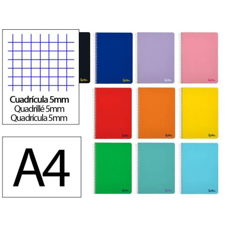 CUADERNO ESPIRAL MARCA LIDERPAPEL DIN A4 SMART TAPA BLANDA 80H 75GR CUADRO 5 MM CON MARGEN COLORES SURTIDOS