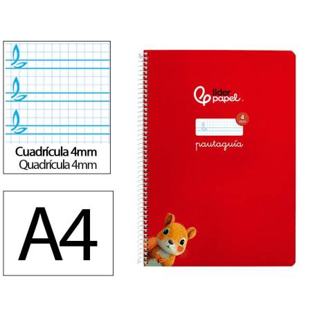 CUADERNO ESPIRAL MARCALIDERPAPEL DIN A4 PAUTAGUIA TAPA DURA 80H 90 GR CUADRO PAUTADO 4MM COLOR ROJO
