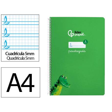 CUADERNO ESPIRAL MARCA LIDERPAPEL DI N A4 PAUTAGUIA TAPA BLANDA 80H 75 GR CUADRO PAUTADO 5MM COLOR VERDE