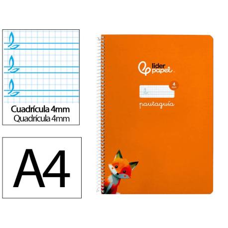 CUADERNO ESPIRAL MARCA LIDERPAPEL DI N A4 PAUTAGUIA TAPA BLANDA 80H 75 GR CUADRO PAUTADO 4MM COLOR NARANJA