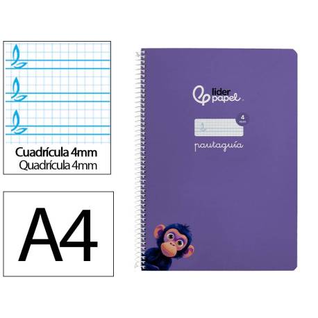 CUADERNO ESPIRAL MARCA LIDERPAPEL DI N A4 PAUTAGUIA TAPA BLANDA 80H 75 GR CUADRO PAUTADO 4MM COLOR LILA