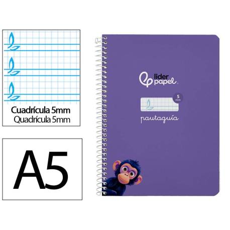 CUADERNO ESPIRAL MARCA LIDERPAPEL DI N A5 PAUTAGUIA TAPA DURA 80H 90 GR CUADRO PAUTADO 5MM COLOR LILA