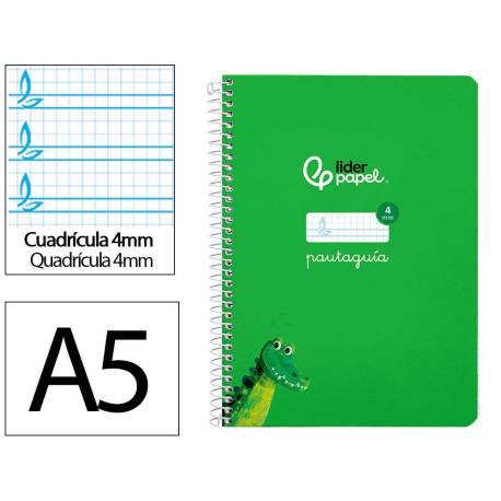 CUADERNO ESPIRAL MARCA LIDERPAPEL DI N A5 PAUTAGUIA TAPA DURA 80H 90 GR CUADRO PAUTADO 4MM COLOR VERDE