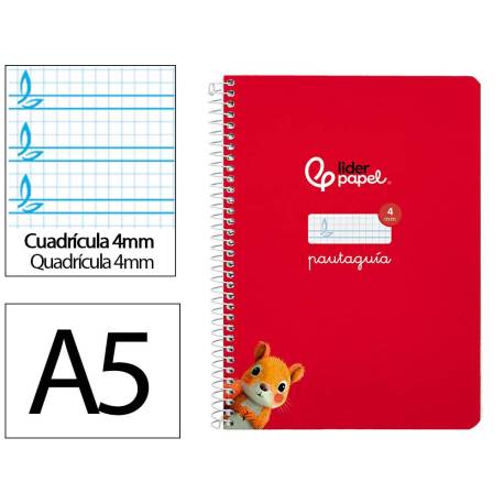 CUADERNO ESPIRAL MARCA LIDERPAPEL DI N A5 PAUTAGUIA TAPA DURA 80H 90 GR CUADRO PAUTADO 4MM COLOR ROJO