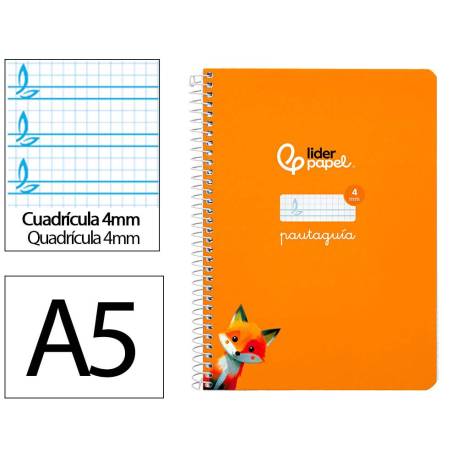 CUADERNO ESPIRAL MARCA LIDERPAPEL DI N A5 PAUTAGUIA TAPA DURA 80H 90 GR CUADRO PAUTADO 4MM COLOR NARANJA