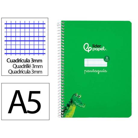 CUADERNO ESPIRAL MARCA LIDERPAPEL DI N A5 PAUTAGUIA TAPA DURA 80H 90 GR CUADRO PAUTADO 3MM COLOR VERDE
