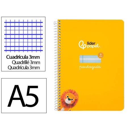 CUADERNO ESPIRAL MARCA LIDERPAPEL DI N A5 PAUTAGUIA TAPA DURA 80H 90 GR CUADRO PAUTADO 3MM COLOR AMARILLO