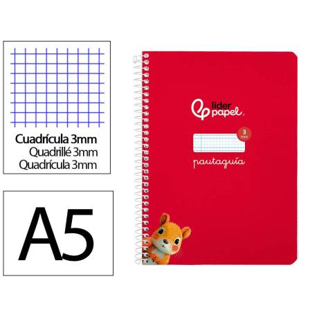 CUADERNO ESPIRAL MARCA LIDERPAPEL DI N A5 PAUTAGUIA TAPA BLANDA 40H 75 GR CUADRO PAUTADO 3MM COLOR ROJO