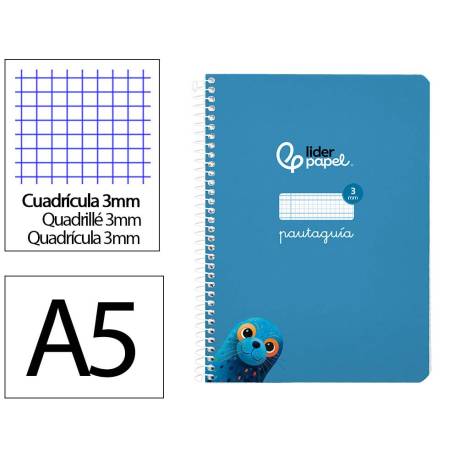 CUADERNO ESPIRAL MARCA LIDERPAPEL DI N A5 PAUTAGUIA TAPA BLANDA 40H 75 GR CUADRO PAUTADO 3MM COLOR AZUL