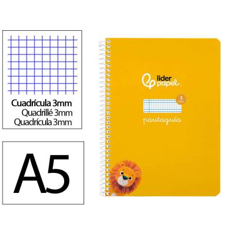 CUADERNO ESPIRAL MARCA LIDERPAPEL DI N A5 PAUTAGUIA TAPA BLANDA 40H 75 GR CUADRO PAUTADO 3MM COLOR AMARILLO