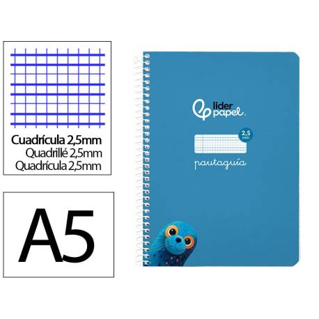 CUADERNO ESPIRAL MARCA LIDERPAPEL DI N A5 PAUTAGUIA TAPA BLANDA 40H 75 GR CUADRO PAUTADO 2,5MM COLOR AZUL