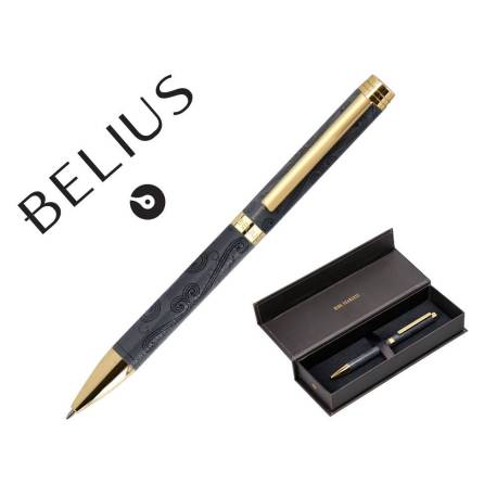 BOLIGRAFO BELIUS WILD WEST ALUMINIO NEGRO DORADO TINTA COLOR AZUL CAJA DE DISEÑO