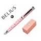 ROLLER MARCA BELIUS BELLA ALUMINIO COLOR ROSA DISEÑO PLATEADO RELIEVE TINTA COLOR NEGRO CAJA DE DISEÑO