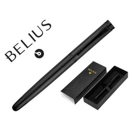 PLUMA BELIUS NEPTUNO ALUMINIO TEXTURA WAVY COLOR AZUL MARINO TINTA AZUL CAJA DE DISEÑO