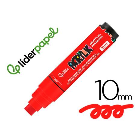 ROTULADOR MARCA LIDERPAPEL ACRYLIC BASE AGUA TODO TIPO DE SUPERFICIE PUNTA RECTANGULAR 10 MM ROJO