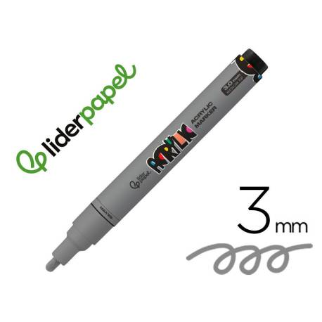 ROTULADOR MARCA LIDERPAPEL ACRYLIC BASE AGUA TODO TIPO DE SUPERFICIE PUNTA REDONDA 3 MM PLATA