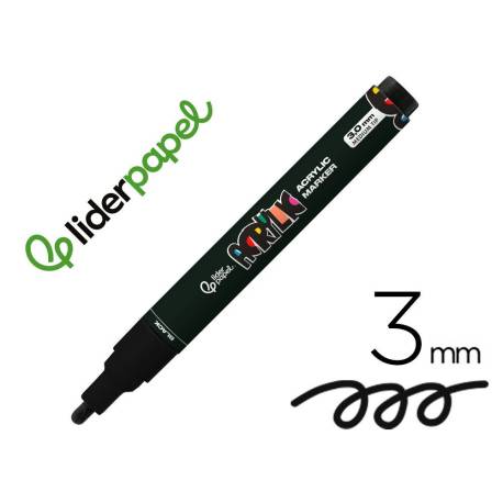 ROTULADOR MARCA LIDERPAPEL ACRYLIC BASE AGUA TODO TIPO DE SUPERFICIE PUNTA REDONDA 3 MM NEGRO