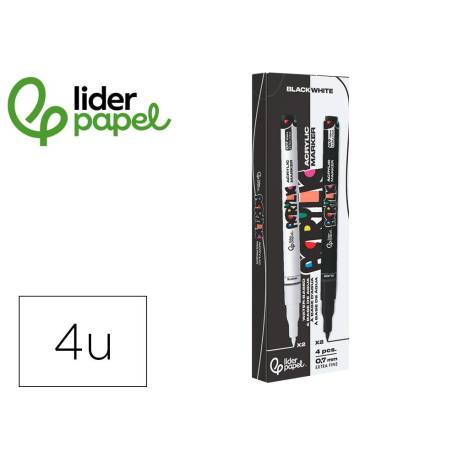 ROTULADOR MARCA LIDERPAPEL ACRYLIC BASE AGUA TODO TIPO DE SUPERFICIE PUNTA FINA 0,7 MM CAJA DE 4 PERFILADORES
