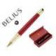 BOLIGRAFO BELIUS SOIREE ALUMINIO ART DECO GRANATE Y DORADO TINTA AZUL CAJA DE DISEÑO