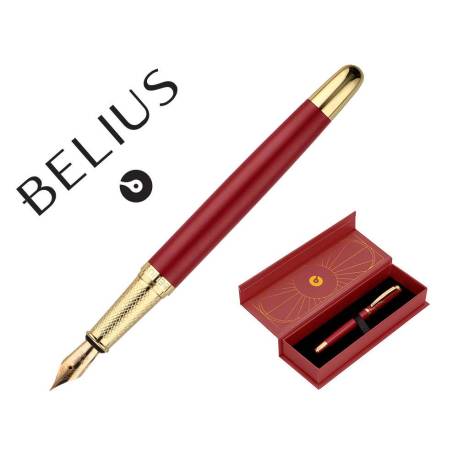 PLUMA BELIUS SOIREE ALUMINIO ART DECO GRANATE Y DORADO TINTA AZUL CAJA DE DISEÑO