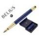 PLUMA Y ESTUCHE BELIUS SOIREE COLOR ART DECO COLOR AZUL MARINO Y DORADO TINTA AZUL CAJA DE DISEÑO