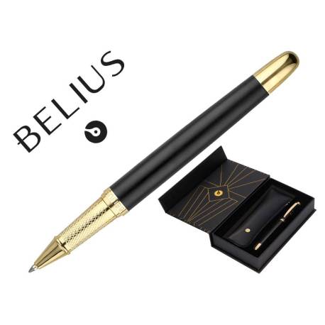 BOLIGRAFO Y ESTUCHE BELIUS SOIREE NEGRO Y DORADO TINTA AZUL CAJA DE DISEÑO