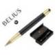 BOLIGRAFO BELIUS SOIREE ALUMINIO COLOR ART DECO COLOR NEGRO Y DORADO TINTA AZUL CAJA DE DISEÑO