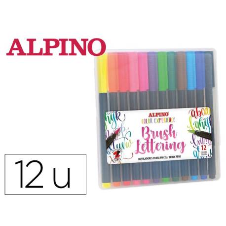 ROTULADOR MARCA ALPINO PUNTA DE PINCEL LETTERING ESTUCHE DE 12 UNIDADES COLORES SURTIDOS