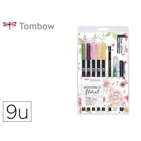 SET WATERCOLORING MARCA TOMBOW SET FLORAL 9 PIEZAS
