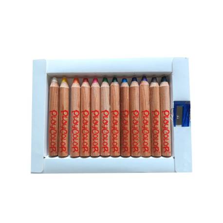LAPICES DE COLORES MARCA PLAYCOLOR MAXI BASIC CON SACAPUNTAS CAJA DE 12 UNIDADES COLORES SURTIDOS