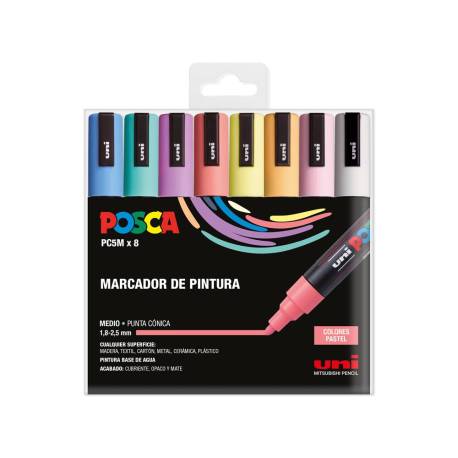 ROTULADOR MARCA UNI POSCA PC-5M/8C ESTUCHE DE 8 UNIDADES COLORES PASTEL SURTIDOS