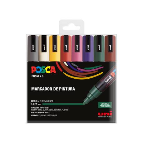 ROTULADOR MARCA UNI POSCA PC-5M/8C ESTUCHE DE 8 UNIDADES COLORES OSCUROS SURTIDOS