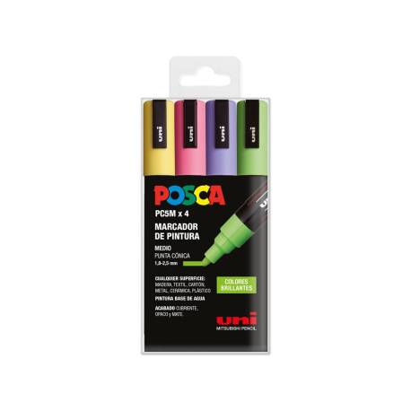 ROTULADOR MARCA UNI POSCA PC-5M/4C ESTUCHE DE 4 UNIDADES COLORES BRILLANTES SURTIDOS