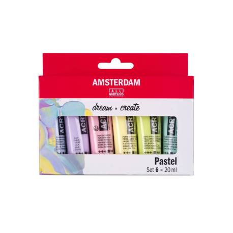 PINTURA ACRILICA MARCA AMSTERDAM 20 ML CAJA DE 6 COLORES SURTIDOS PASTEL